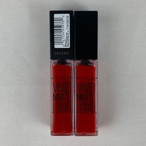 Maybelline Color Sensational Vivid Matte Liquid Lipstick 35 Rebel Red - Lot of 2